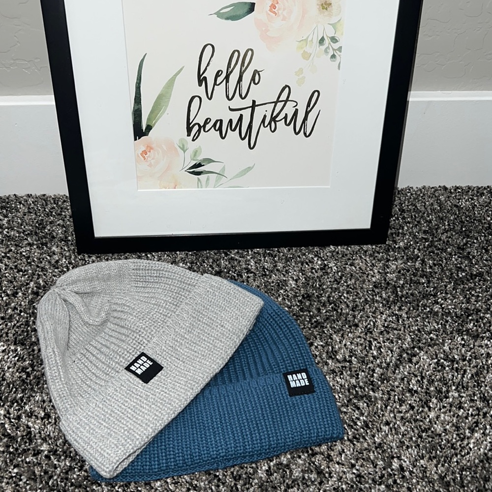 Infant/toddler beanies - grey and blue